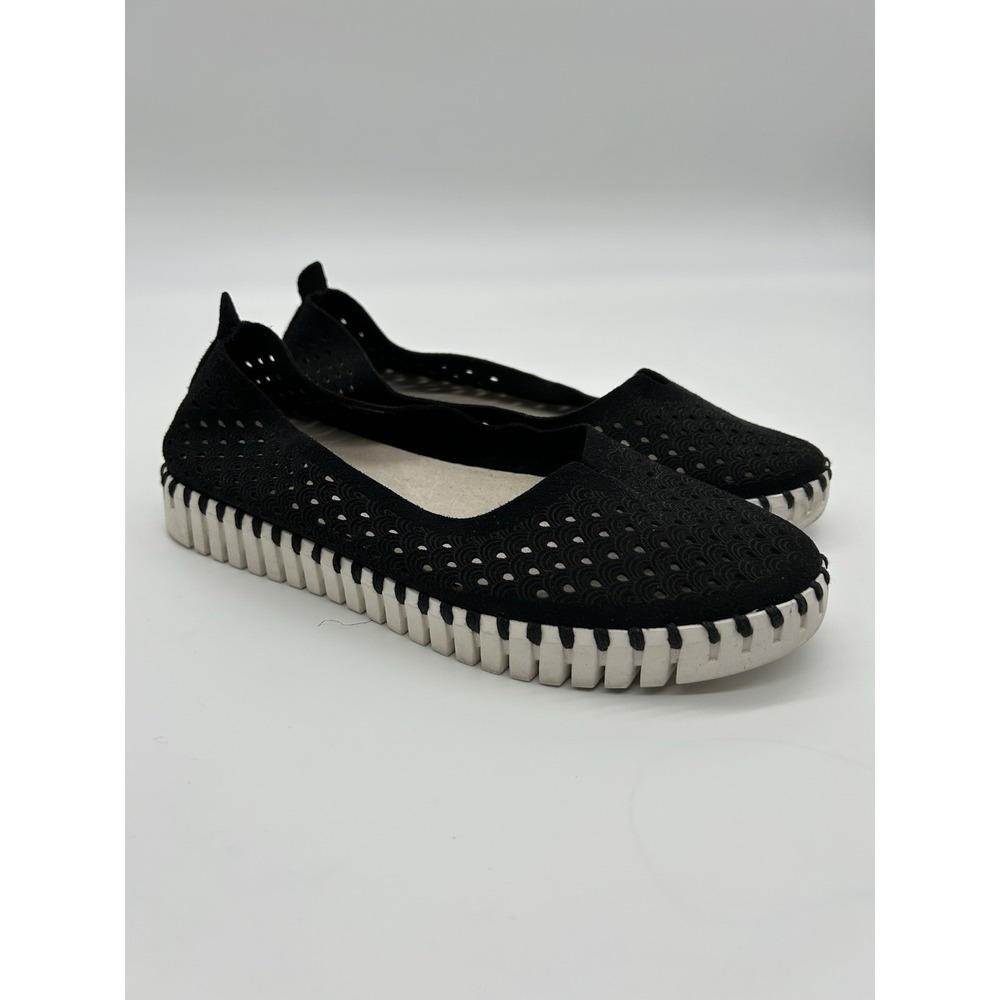 Ilse Jacobsen Loafers Shoes Women's Size 38 EU/8 Black Suede Perforated Slip On